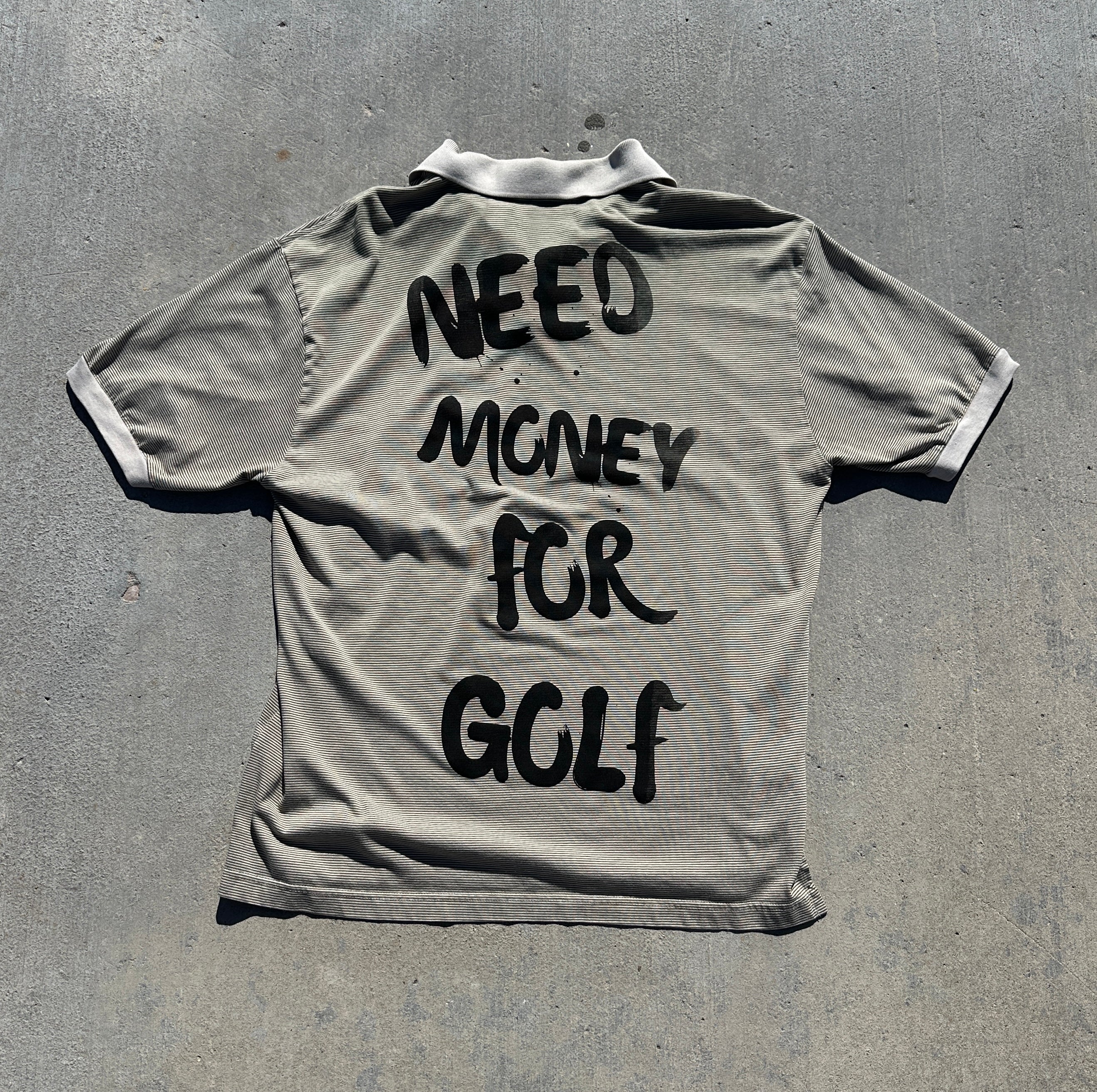 Brown Striped “Need Money For Golf” polo